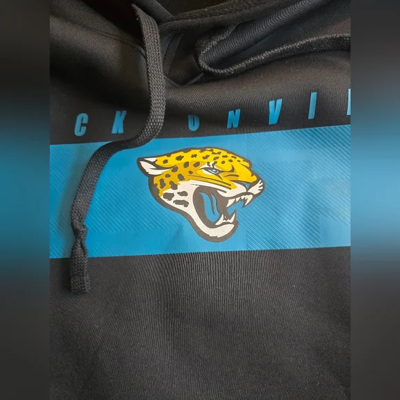 NIKE NFL JACKSONVILLE JAGUARS BLACK WITH TEAL LOGO HOODIE ON FIELD MENS SIZE XL